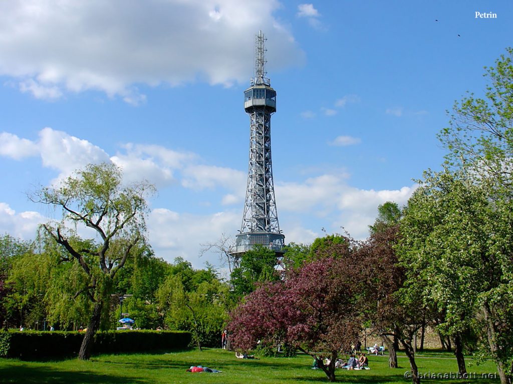 The tower atop Petrin Hill, a lovely green space 1,000 feet above Prague.