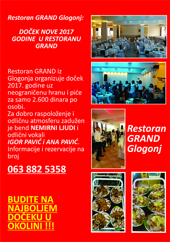 Restoran GRAND Glogonj:  DOČEK NOVE GODINE U RESTORANU GRAND