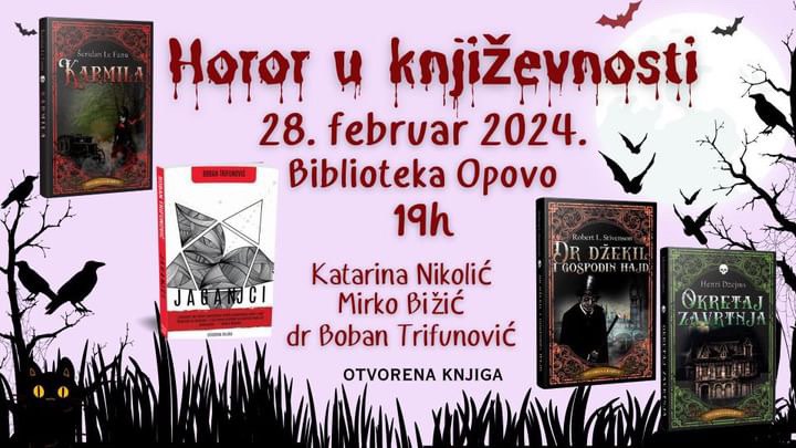 Biblioteka Opovo: U sredu književno veče „Horor u književnosti“