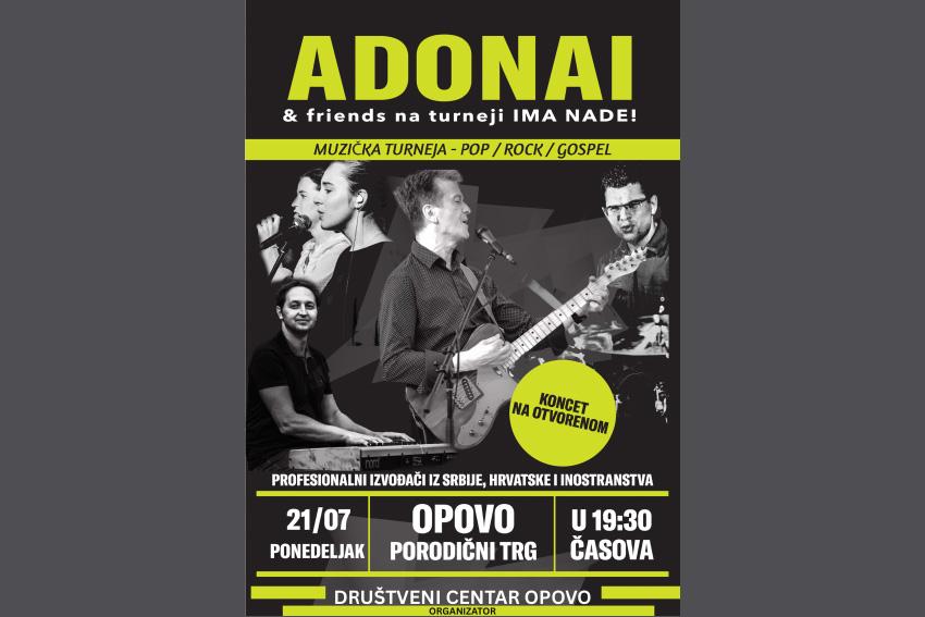 Društveni centar Opovo: U ponedeljak koncert grupe Adonai & Friends